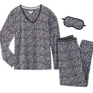 DKNY Sleep Jogger Set with Eye Mask, Large, Black Dot, NWT
